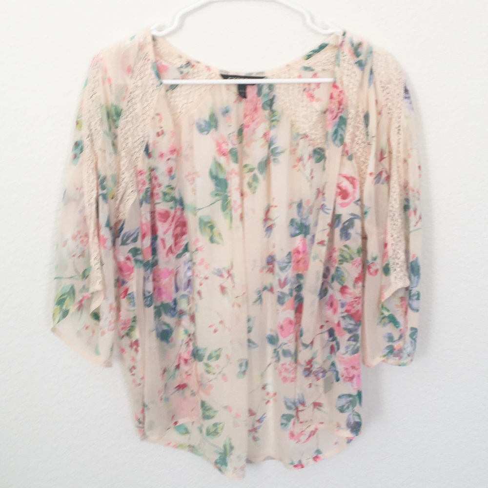 Express Floral Flowy Flower Cover Up See Thru Top